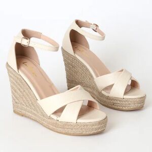 Lulu’s “Donnie” Pebbled Espadrille Wedges in Bone